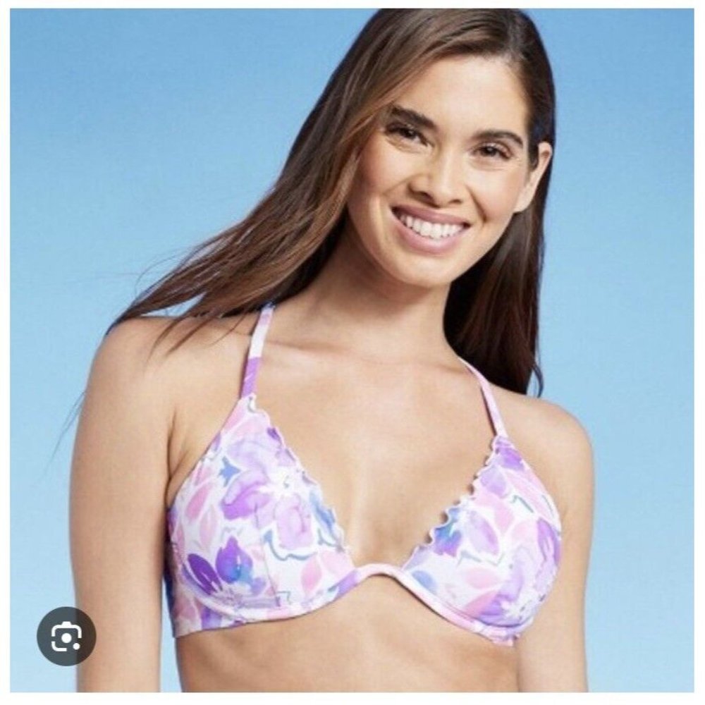 Women's Ruffle Underwire Bikini Top - Shade & Shore Purple Floral Print 36D